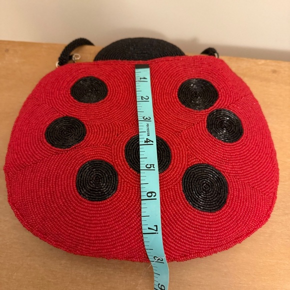 VTG Red Black Seed Beaded Ladybug Purse & Wallet Set Kitsch Handbag Mid-Century - Picture 5 of 10